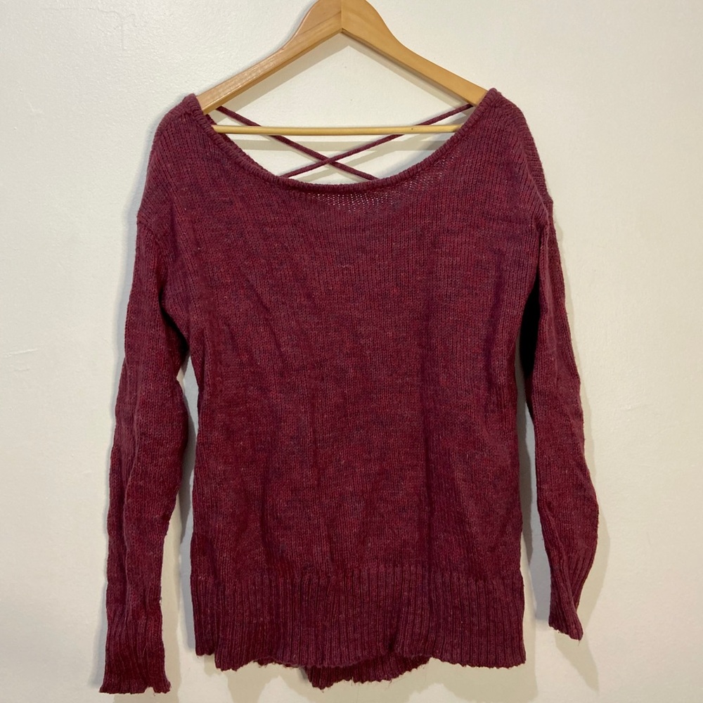 Red sweater with cross back